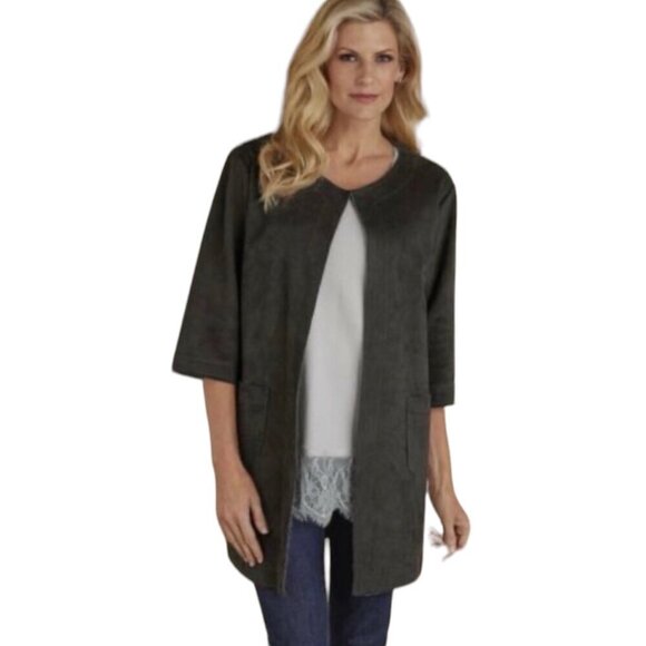 Soft Surroundings Gray Faux Suede Long Jacket, 3/4-Sleeves Women's Size S - Picture 1 of 9